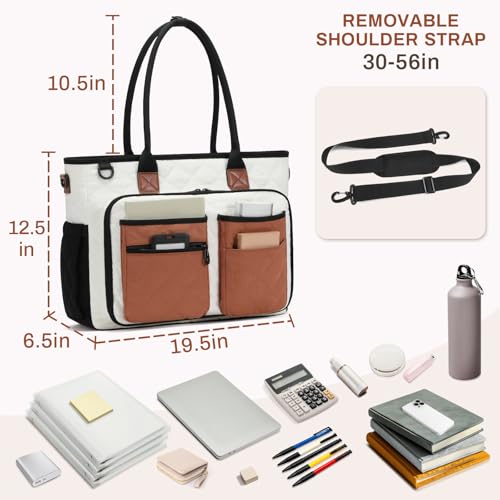 Teacher Tote Bag for Women, Large Teacher Work Bag with Accordion File Organizer Pocket, 15.6 inch Laptop Briefcase for Office, College, Nursing, Brown — view 6