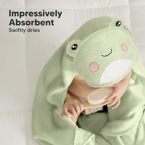 Image of KeaBabies Hooded Baby Towel for Newborn, Baby Bath Towels (Frog, Regular)
