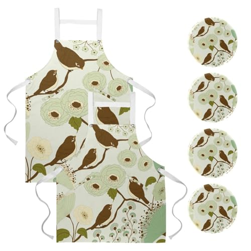 Tablier de cuisine lot de 2 avec 4 broches imprimé floral imperméable pour nettoyage et bistrot