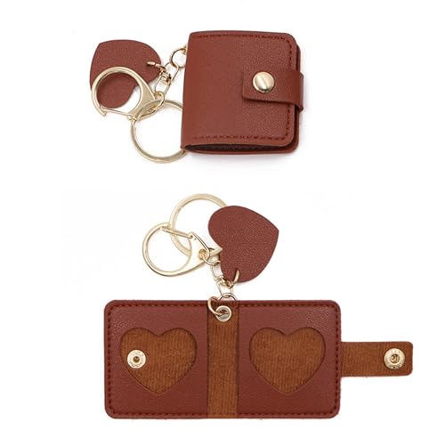 OHYER Porte-clés Personalisés Photo en Cuir avec Anneau Porte-clés Gravé Image trousseau de clés vierge BRICOLAGE Avec anneau de clé Photo autocollante Mémorial Décoration Mode simple (Amour brun 2)