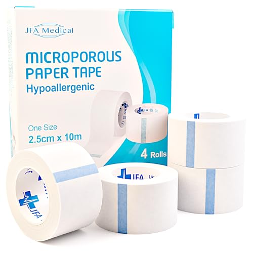 JFA Medical Mikroporöses Fixierpflaster 2 5 cm x 10 m Chirurgisches Heftpflaster aus Papier Medizinisches Klebeband zur Wundfixierung 4 Rollen