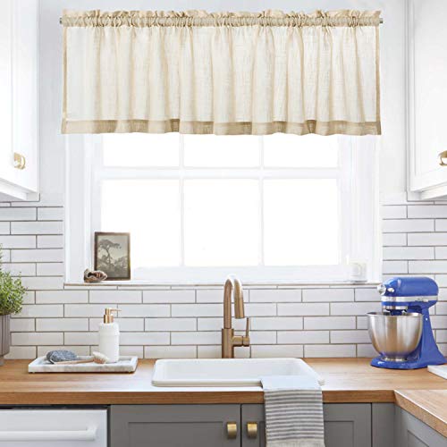 XWTEX Taupe Small Curtain Valances Faux Linen Like Window Curtains Rod Pocket for Kitchen Café & Bathroom (60 W x 16 L, One Piece)