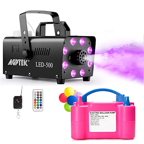 AGPTEK Fog Machine Bundle with Electric Air Balloon Pump, Smoke Machine with 13 Colorful LED Lights Effect, Perfect for Wedding, Halloween, Party and Stage Effect