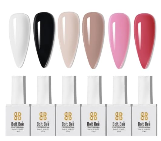 Image of Bolt Bee Gel Polish Kit, 6 Colors Light Soft Sakura White Nude Spring Soak off Nail Art Design Manicure Kit at Home (03)
