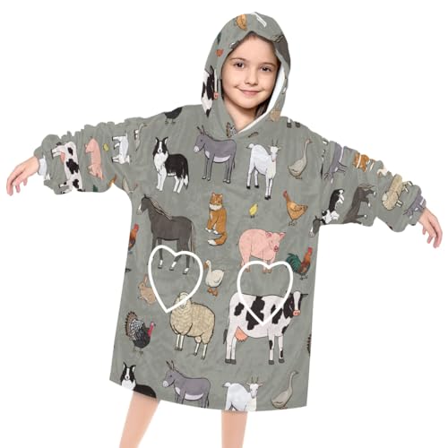 XMNYGJ Cute Zoo Animals Wearable Blanket Hoodie for Kids Oversized Print Sweatshirt Blanket With Pocket Hooded Warm Teen Wearable Blankets, One Size Fits All, Gifts for Kids, Boys, Girls