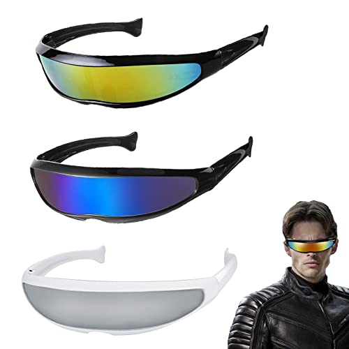 IWTBNOA Lunettes de soleil futuristes - 3 pièces - Lunettes de fête - Lunettes futuristes - Lunettes spatiales - Lunettes étrangères - Jeu de rôle - Kit de lunettes d'Halloween Cover