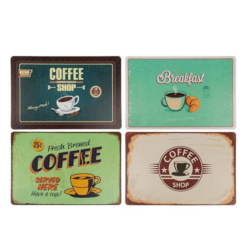 TIENDA EURASIA - Manteles Individuales | Pack 4 Salvamanteles Individuales de Plástico | Lavables | Diseño Original Retro Vintage | 4 Diseños Surtidos | (145235 - Coffe 44 x 29 cm)