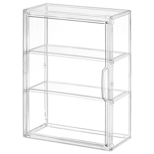Image of 3 Tier Clear Display Case for Figures, Wall-Mounted Acrylic Storage Organizer Box, Stackable Display Cabinet with Magnetic Door & Removable Shelves, Showcase for Collectibles, Figures