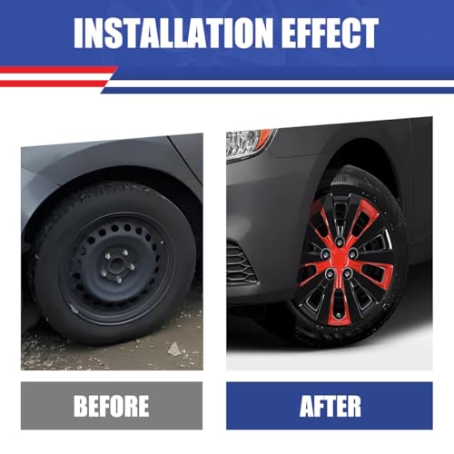 Image of Winjet 16 inch Set of 4 Steel Wheel Hubcaps for 2013-2019 Sentra & 2011-2017 Nissan Leaf Wheel Rims Cover,Snap On Installation PP Material (Black Lacquer & Red Lacquer)