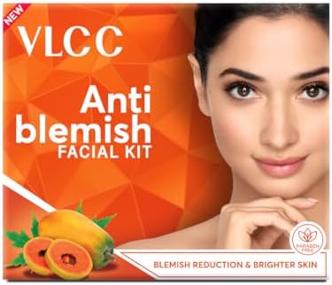 VLCC Anti Blemish Facial Kit - 60g | Brightening Facial Kit for Dry, Sensitive and Oily Skin Types | Fight Blemishes and Dullness | Protects and Nourishes Skin.