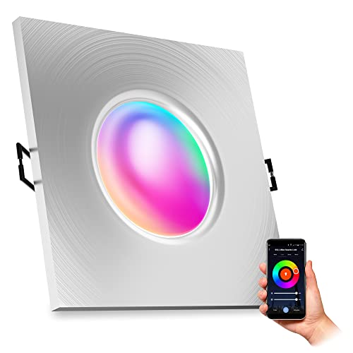SSC-LUXon BEDA Smarte Einbauleuchte LED flach IP65 mit GU10 5W RGBW silber 230V kompatibel mit Alexa, Siri & Google
