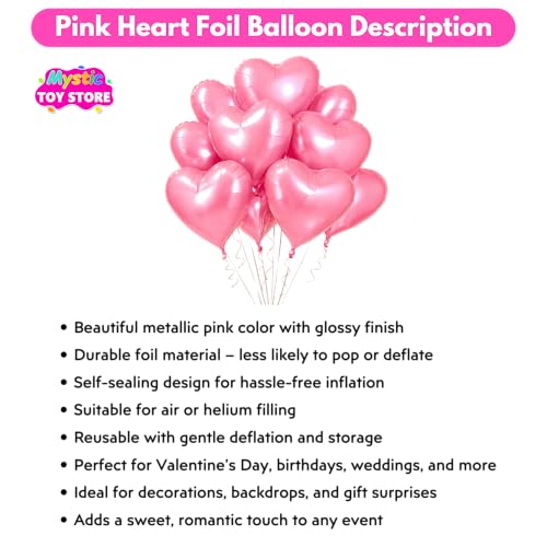 Image of Pack of 5 Heart Balloons for Happy Birthday Decoration Pink Kit Baby Boys Girls Kids Men Women Car Boot Living Room Heart Shaped Foil Balloon Set Items