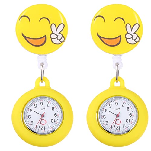 Mikikit 2 PCS Quartz Nurse Pocket Watches de Poche- Women Girl Smile Infirmière Watch Revers FOB Pocket Badge Montres pour Docteur Pripeuse Clip Watch Cover