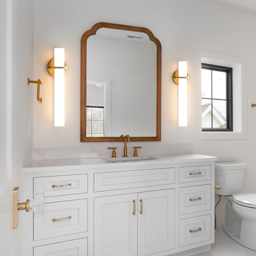 Image of Hardwired Wall Sconces Set of Two 18 Inch Gold Bathroom Wall Sconces 18W 2700K-5000K LED Dimmable Modern Wall Lights with Acrylic Lampshade Brushed Gold Sconces for Bedroom Living Room Hallway