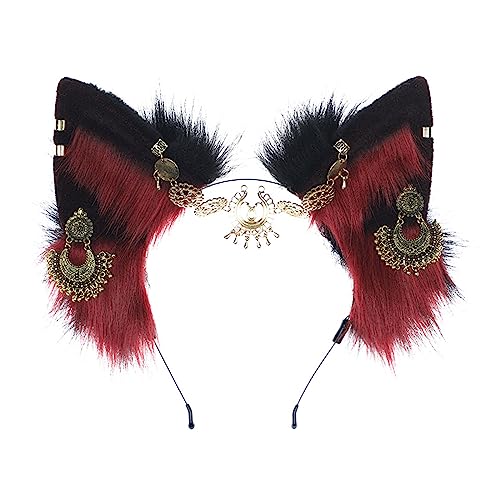 Diadema étnica de orejas de zorro con cadena frontal para eventos y fiestas