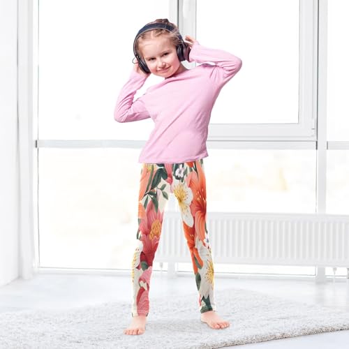 Bolaz Toddler Girls Leggings Printed Yoga Pants Leggings White Pink Orange Flower for Kids4
