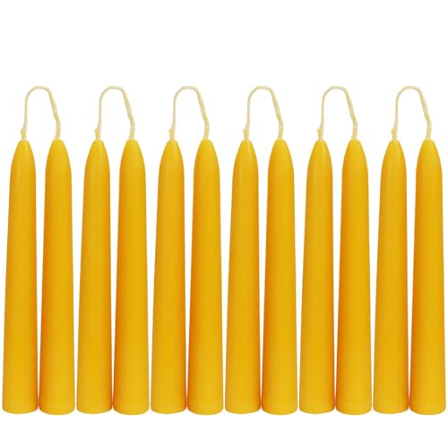 DEYBBY 6 inch Natural Beeswax Spell Candles Set of 12, Smokeless Dripless Beeswax Taper Candles for Decoration Dinner Emergency Ritual
