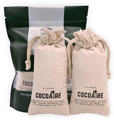 COCOAIRE Shoe Deodorizer Activated Coconut Charcoal Odor Absorber (2 Pack) Removes Moisture & Odor from Shoes Gym Bags & Closets Reusable Unscented Air Purifying Bags