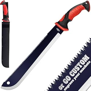 Machete with Saw – 19” Heavy Duty Tool & Sheath – Ergonomic No-Slip Handle – Survival Knife with Serrated Blade – Machetes for Bushcraft Outdoor Hunting Garden Cutting Trees and Yard Work