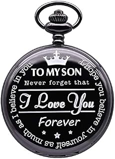 CokinkiDs Son Pocket Watch Engraved Quartz Pocket Watch Roman Numbers Display Chain Personalised Pocket Watch to My Son Fob Watch Xmas Gift