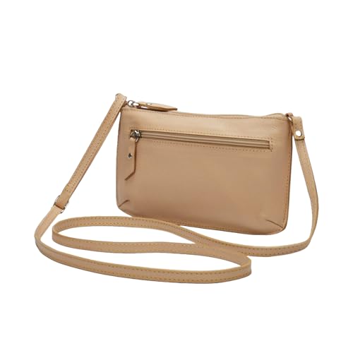 Bolsa Feminina Pequena Compacta Transversal em Couro Legítimo com Ziper Madamix (Nude)