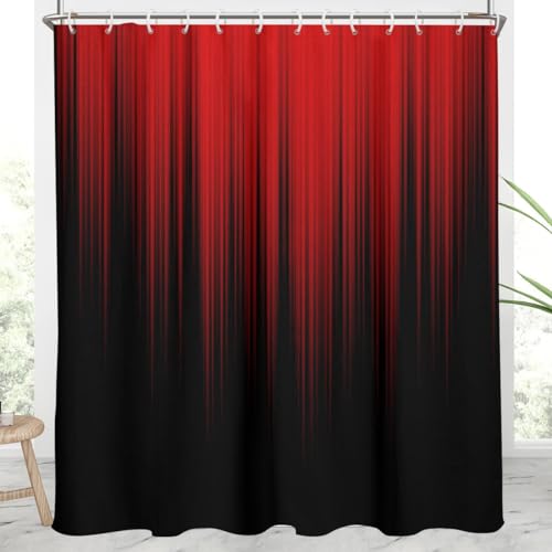 Image of AAtter Red and Black Extra Long Shower Curtain, 72x84 Inch Ombre Gradient Design, Gothic Style Dark Decor for Mens Bathroom, Polyester Fabric with 12 Hooks