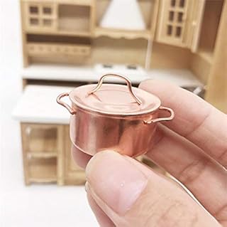 Mini Soup Pot 1/12 Dollhouse Miniature Kitchen Copper Pot 1:12 Dollhouse Miniature Furniture Kitchen Room Soup Pot Cooking Pot Landscape Miniature Bronze Frying pan Pot Cooking kit
