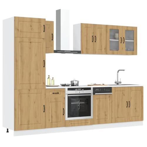 vidaXL 8-Piece Kitchen Cabinet Set - Kalmar Artisan Oak/Brown Engineered Wood - Storage Units and Adjustable Feet - Kitchen Versatile Storage Cabinets with Base/Wall/Oven/Dishwasher Compartments - Image 5