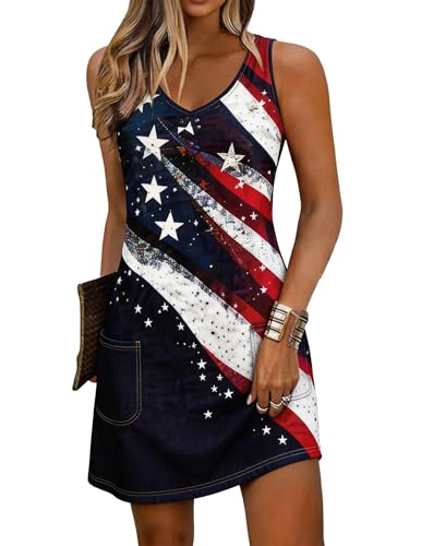 Image of Summer Dresses for Women 2026 Casual V Neck Sleeveless Sundresses Boho Beach Tank Dresses with Pockets