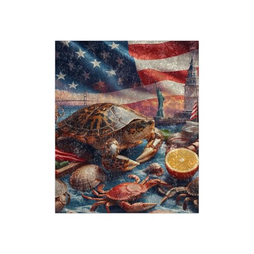 Cozy Crushed Velvet Blanket 50 * 60 in - USA Flag with Chesapeake Bay, Blue Crab, and Maryland Terrapin Design