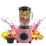 Bistro Chef 2-in-1 Ice Nuts Crushing Mixer Blender 850W, Professional Handheld Blender for Kitchen Ice Crusher, Smoothie Maker, Fruit Juice, Shake, Made from Glass & Stainless Steel (Pink)