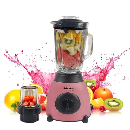 Bistro Chef 2-in-1 Ice Nuts Crushing Mixer Blender 850W, Professional Handheld Blender for Kitchen Ice Crusher, Smoothie Maker, Fruit Juice, Shake, Made from Glass & Stainless Steel (Pink)