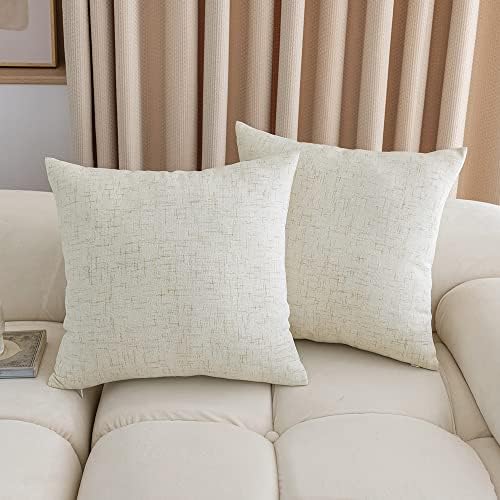 RENMEI Set of 2 Coushion Cover Faux Linen Cushion Protectors with Invisible Zipper 18 x 18 Inch 45 x 45 CM Cream