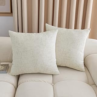 RENMEI Set of 2 Coushion Cover Faux Linen Cushion Protectors with Invisible Zipper 18 x 18 Inch 45 x 45 CM Cream