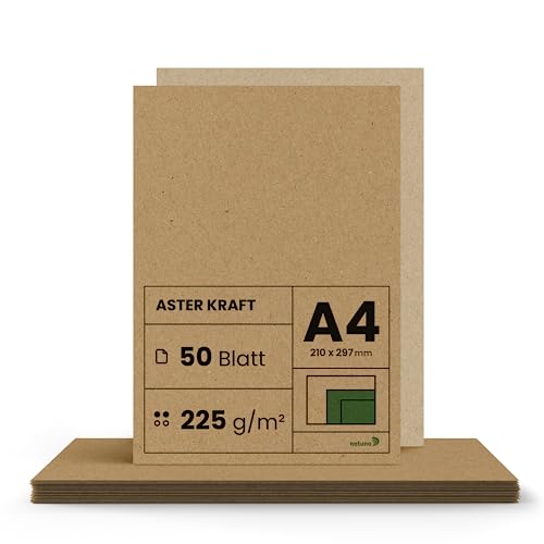 Netuno 50x cartón kraft marrón DIN A4 210x297mm 225g Aster Kraft papel reciclado natural cartulina ecológico para invitaciones tarjetas cajas menús bocetos impresión Navidad carteles folletos