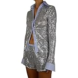 LRF Sequin Shorts Two Piece Sets Trendy Shorts Long Sleeve Y2k Sexy Party Outfit Cozy Tops (01,Small)