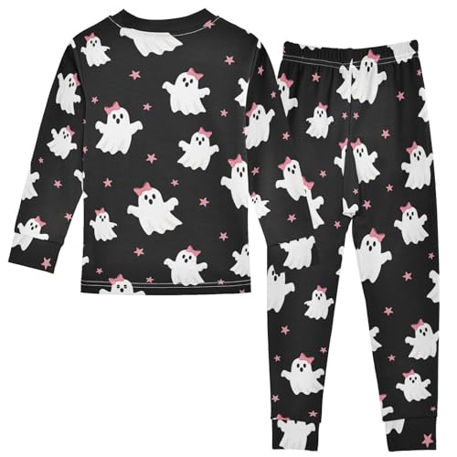 Pajama Sets Long Sleeve Cute Ghosts with Pink Bows Soft Comfy Sleepwear 2 Piece PJS 3-8T3