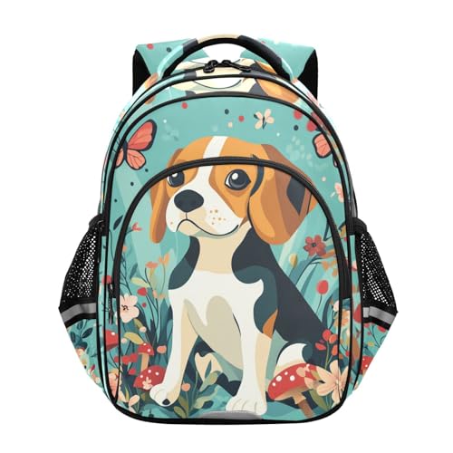 KLL Mochila deportiva para niños, adolescentes y adolescentes, mochila escolar para niños, estilo kawaii, perros Beagle, verde azulado