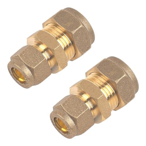 Duraplast UK™ 22mm - 15mm Brass Compression Reducer | Reducing Coupler Pipe Connectors for Copper Pipe | Reducing Coupling | 2 Pack | No Soldering Required | Leak-Free & Durable