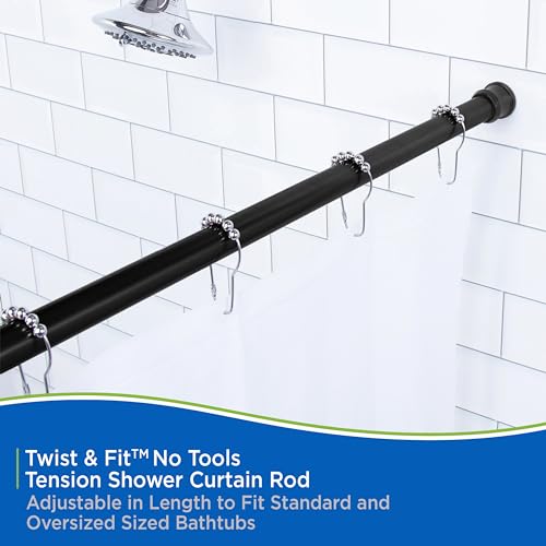 Kenney KN609C/5 Twist & Fit No Tools Camlock Tension Easy Install Shower Curtain Rod with Non-Slip, Non-Scratch Ends, 42-72\" Adjustable Length, Black, 1\" Diameter Rust Resistant Steel Tube