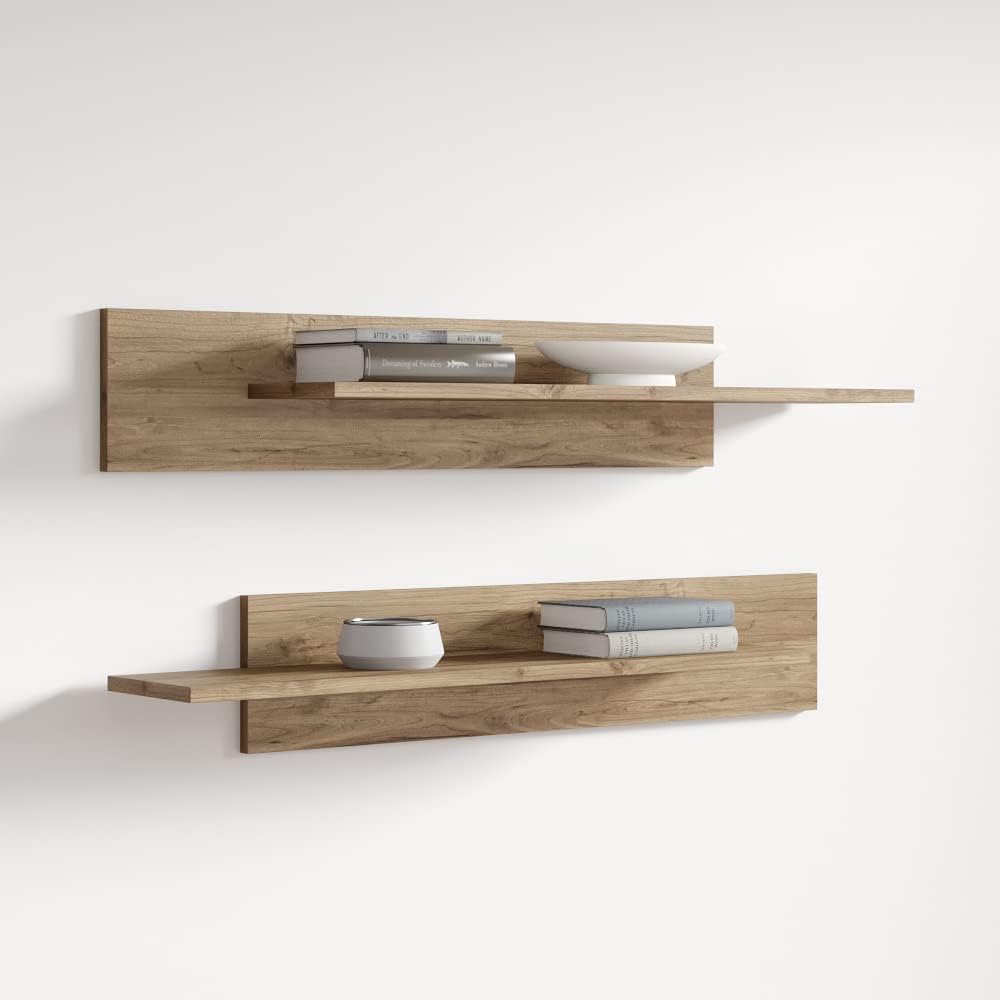 Meble Furniture Fly Type-MX Floating Shelves — Wall Mounted Modular Storage — High Gloss Finish, 23.6 x 7.9 x 7.9 inches — Oak