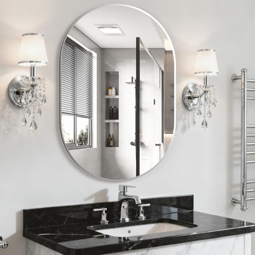 NEUWEABY Espejo Ovalado de baño Espejo de tocador de Pared Tipo cápsula, 90 x 60cm Espejos Tipo píldora para Montar en la Pared, Espejo Grande y Moderno Negro, decoración para la Entrada