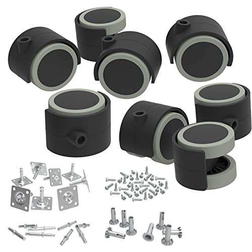 Mysit 2 Inch Rubber Caster Replacement Wheels Set Of 8 For Furniture Table Cabinet, Protect Hardwood Floors Swivel Castors Wheel, 5/16" X 1-1/2" (8X38Mm) Stem Or Top Plate Mounting Options #TOP1