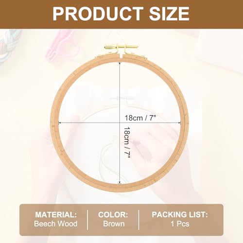Image of PATIKIL 7 Inch Beech Wood Embroidery Hoops, Circle Cross Stitch Hoop Frames Embroidery Hoop Ring with Adjustment Brass Screw for Sewing, Needlework, DIY Craft Decoration