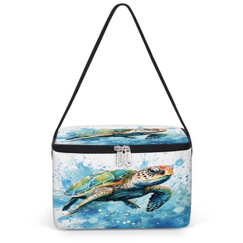 Watercolor Turtle Lunch Bags for Women Men 9 Cans, Hot & Cold Food Delivery Bag Insulated Grocery Bag Insulated Lunch Box Turtle Cooler Bag for Office Work Picnic Beach