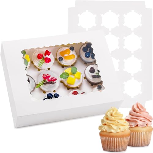 P PIPITA - Boîte à cupcakes Rectangulaire Classique - 10 boîtes de 12 cupcakes - Fenêtre transparente - Robuste et durable - 32 x 24 x 9 cm
