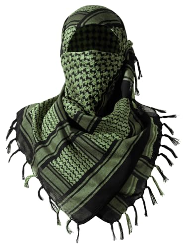 FREE SOLDIER Scarf Military Shemagh Tactical Desert Keffiyeh Head Neck Scarf Arab Wrap with Tassel for Men Women (Dark Green)