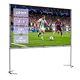Projector Screen Outdoor with stand, 120 inch 16:9 HD 4K Portable Projection Screen Movie Screen for Indoor & Backyard, Quick Setup Wrinkle-Resistant Frame for Home Theater, Camping, Parties