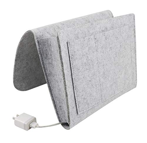 WSLCN - Bolsa organizadora para Colgar en la mesita de Noche, con Agujeros para revistas, teléfonos, Libro, bolígrafo, Mando a Distancia, Gris Claro (con Agujero), 32 * 22 * 10cm Cover