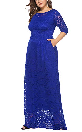Image of Eternatastic Women's Floral Lace 2 /3 Sleeves Maxi Dress Plus Size Evening Party Dresses